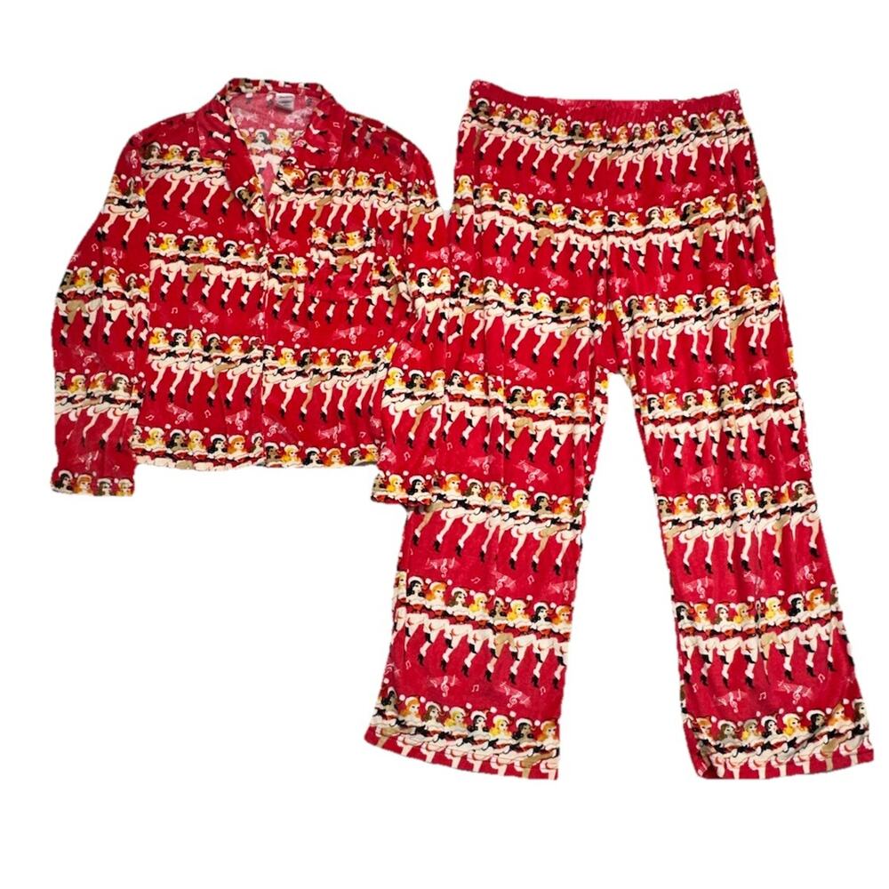 Holiday Time Pajamas Set Womens L Button Up Long Sleeve Dancing Girls Velour